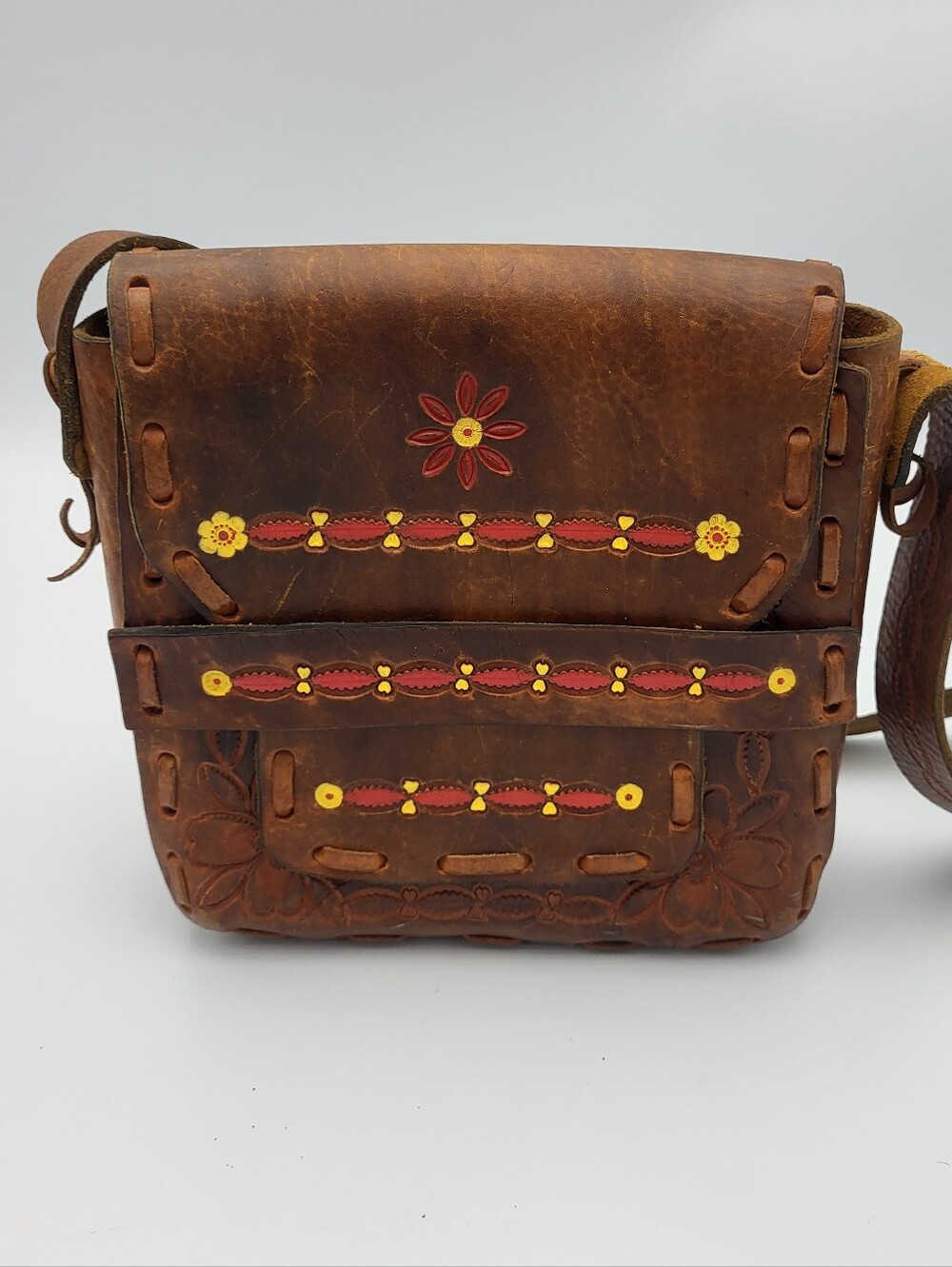 Vintage Handmade Mexican Leather Shoulder Bag